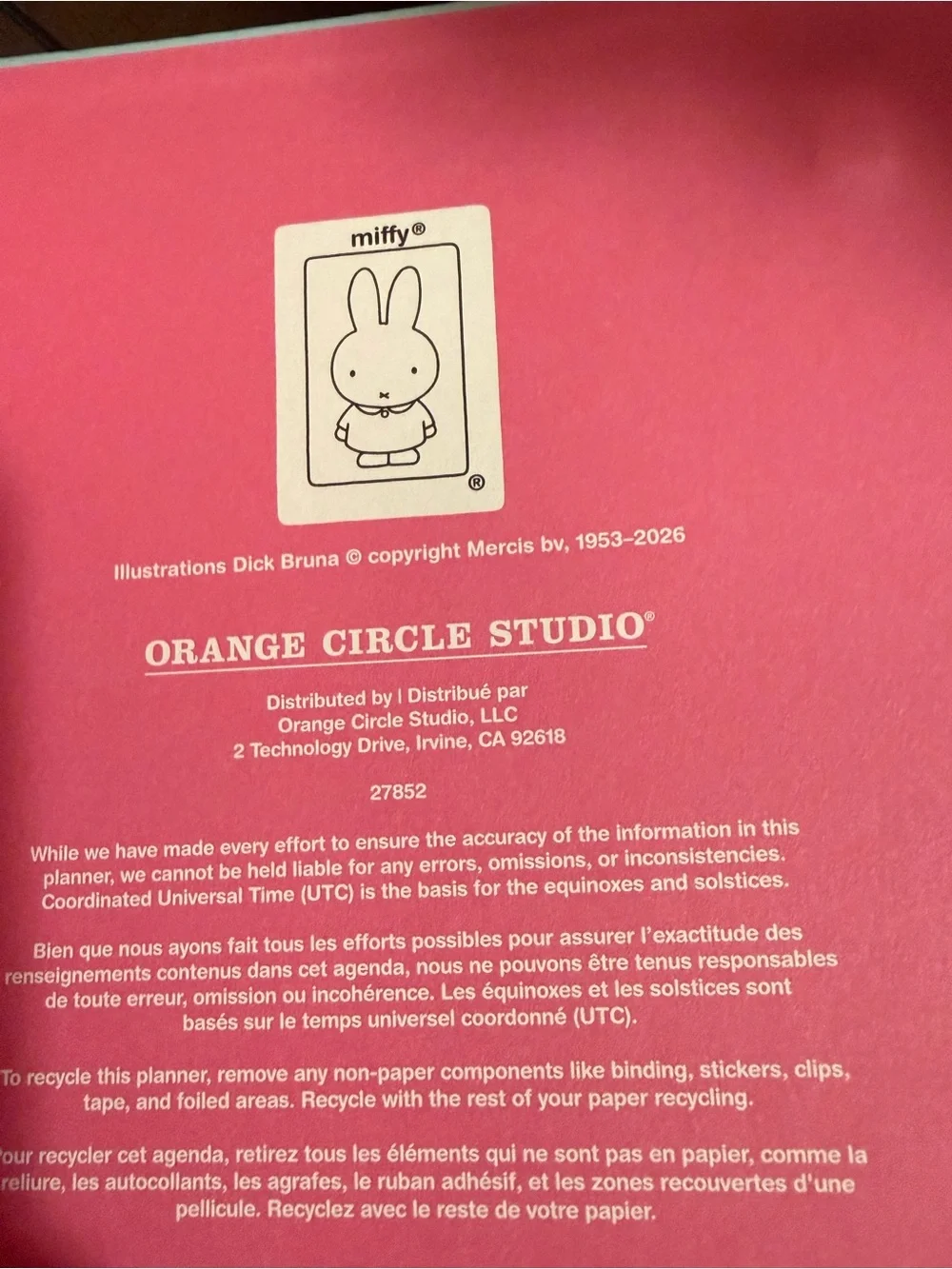 miffy Rainbow Stripes 17-Month Planner in Pink, Teal & Coral:Aug 2026-Dec 2027